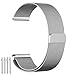 18mm 20mm 22mm Watch Band, amBand Fully Magnetic Closure Clasp Mesh Loop Milanese Stainless Steel Metal Replacement Band Bracelet Strap for Men's Women's Watch Black, Silver