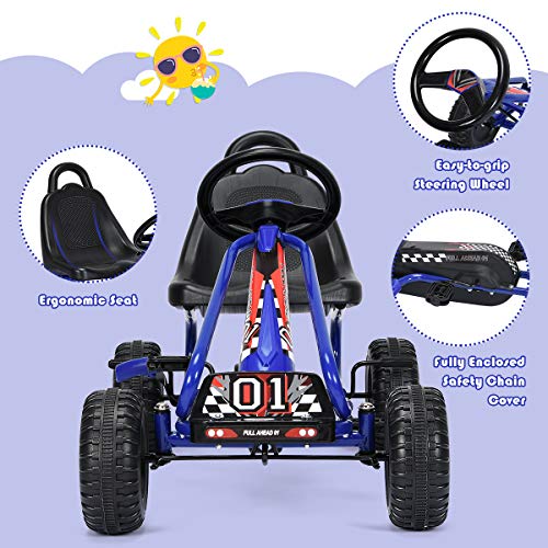 Buy Costzon Go Kart, 4 Wheel Pedal Powered Ride On, Outdoor Racer Pedal Car with Adjustable Seat