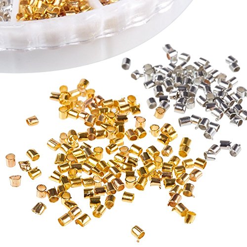 Pandahall 3 Color Brass Crimp Beads Tube Beads Crimp End Beads for Jewelry Makings 1.5mm(0.06") & 2mm(0.08")