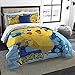 3 Piece Blue Yellow Pokemon Big Pikachu Twin/full Bedding Comforter Set, Cute Bold Bright Geometric Anime Cartoon Pattern, Reversible Pokemon Ball White Blue Sky Kids Bedding For Bedroom,