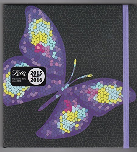 Letts 16 – 030156P School Diary 12 Month Desk Square Tattoo – 1 Week on 2 Pages, 2015, 2016, Butterfly