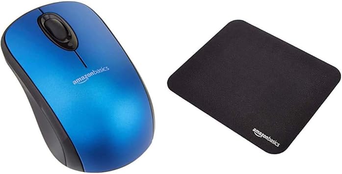 Amazon Com Amazon Basics Wireless Mouse With Nano Receiver And Mini Gaming Mouse Pad Blue Computers Accessories
