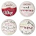 Kenley Wine Bottle Stoppers with Funny & Positive Quotes - Wedding Favors or Gift for Friends - Set of 4 Decorative Reusable Corks - Assorted Beverage Wine Bar Accessories - Ceramic & Cork