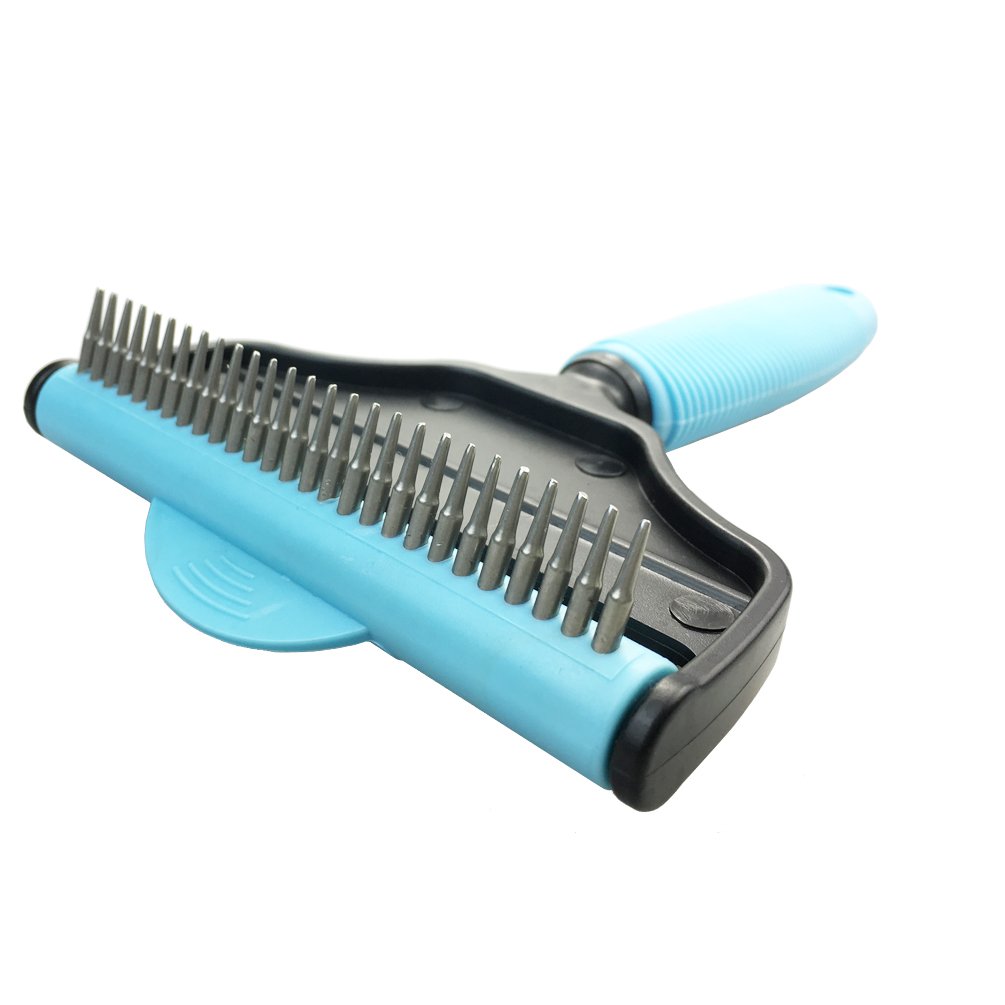 Pet Brush Grooming Slicker Brush & Deshedding Tool by Sunny Holiday Paws 2 in 1 - Small, Medium & Large Dogs, Cats & Horses, With Short to Long Hair - Life Guarantee - Light Blue - Size L (10cm)