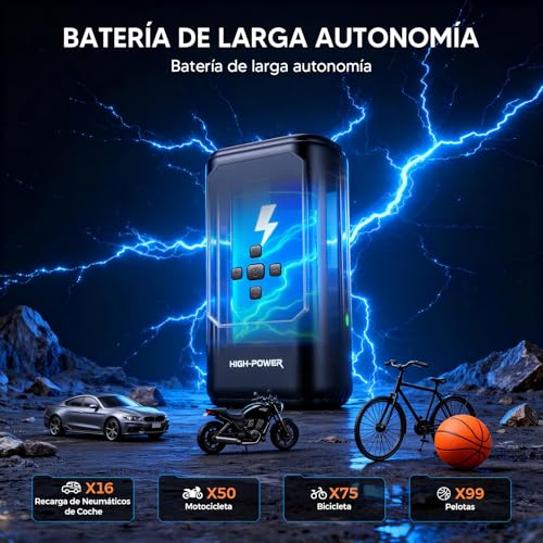 Arrancador de Batería 6000A con Compresor, 10 en 1 Jump Starter 12V para 10L Diésel, Inflador 160 PSI, Luz LED y Cable de arranque estándar – Caja de Arranque Portátil para Auto, Edición estándar