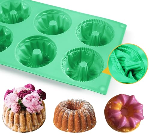 Zorazio 6-Cavity Fluted Tube Cake Pan,3Pcs Silicone Cake Pan, Non-stick Mix Mini Baking Mold for Cupcake Cornbread Brownie Jello