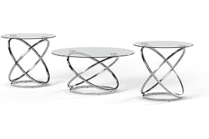 Signature Design by Ashley Hollynyx Contemporary Round 3-Piece Occasional Table Set, Includes Coffee Table and 2 End Tables, Chrome
