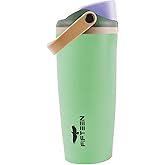FIFTEEN 30oz Insulated Water Bottle with Built-In Straw & Two-Way Spout, Stainless Steel, Double Wall Vacuum Insulated, BPA Free, Leak Resistant, Carry Handle for Gym, Travel & School (Green)