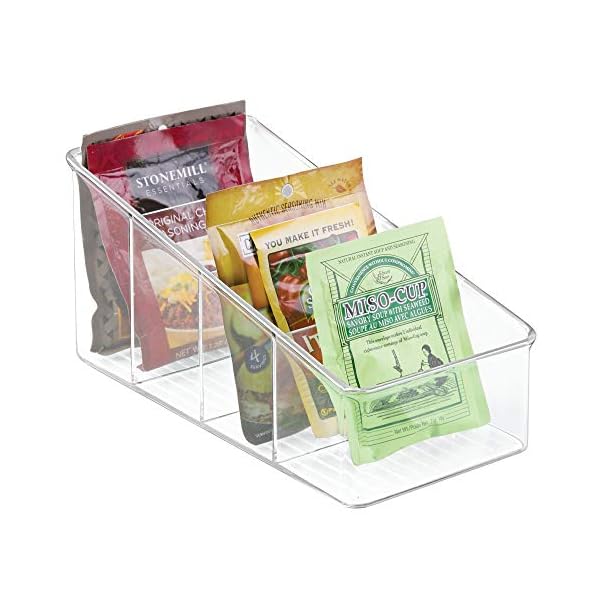 iDesign-59840-Storage-Box-with-4-Compartments-Large-Plastic-Spice-Rack-for-Kitchen-and-Pantry-Practical-Kitchen-Organiser-for-Spices-and-Condiments-Clear iDesign Divided Storage Container, Fridge Organiser, BPA-free Clear Drawer Organizer for Kitchen, Fridge and…