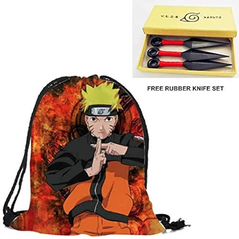 Manal Naruto Backpack With Free Rubber Knife Set Japanese Anime Student Cool School Children Bag For Boys Kids Men Book Drawstring D