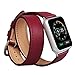 V-Moro for Apple Watch Band 42mm M/L Double Tour Leather Band iWatch Band Bracelet for Apple Watch Series 3 Series 2 Series 1, Sport, Hermes, Nike+, Edition (Double Tour Maroon 42mm)