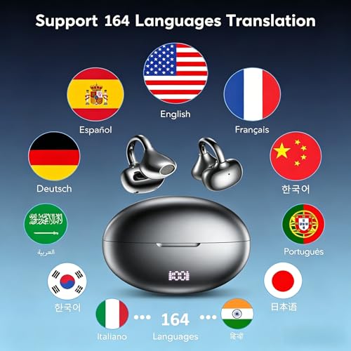 4-in-1 Latest AI Bluetooth Translation Earbuds, Real-time Translator of 164 languages; No subscription required; Powerful Bass & Full-Range Frequency Response, Premium Audio with Innovative Technology