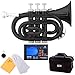 Mendini MPT-BK Black Lacquer Brass Bb Pocket Trumpet + Tuner, Case, Mouthpiece, & More