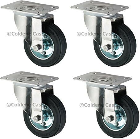 Pack of 4 Heavy Duty Swivel Rubber Castor Caster Wheels 160mm Industrial Trolley Wheel NEW,Coldene Castors by Coldene Castors