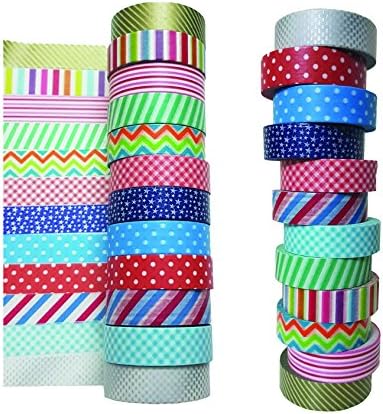 iCrafts Planet Washi Tape Set Of 12 Rolls - Decorative Tapes For Scrapbooking, Masking, DIY Crafts And More - Bright Colors- FREE 50 Washi Tape Ideas Ebook- Rare Collection Of Colors/Designs