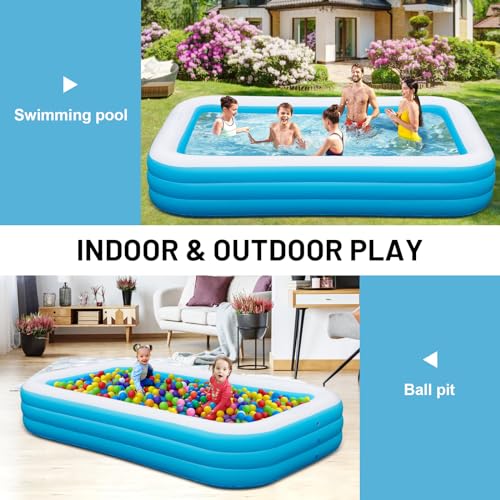 Large Inflatable Swimming Pool - GISAEV 145" x 74" x 22" Oversized Family Blow Up Pool for Adults & Kids, Sturdy Thickened Backyard Kiddie Pool, Easy Setup & Portable (145 Pale)