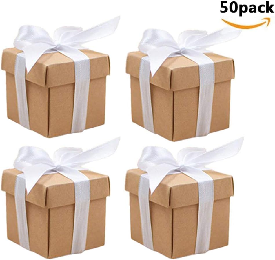 50pcs Candy Box Kraft Paper Box Gift Box Jewelry Jewelry Square Gift Box Silk Belt