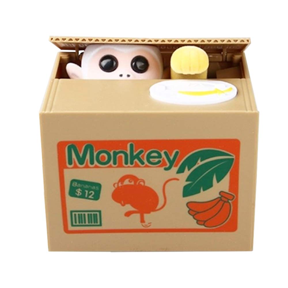 Powerking Stealing Coin Money Box, Monkey Piggy Bank Stealing Money Coin and Saving Coins Penny Box Bank Toy Birthday For Kids and Children