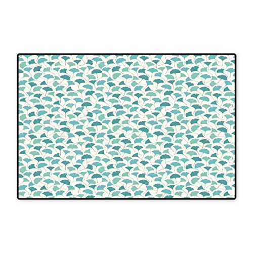 Forest Bath Mats for Bathroom Native Chinese Woodland Leaves from Ginkgo Trees Pastel Silhouettes Floor mat Bath Mat 20"x32" Teal Turquoise and Cream