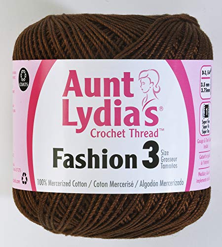 Coats Crochet 182-0365 Aunt Lydia's Fashion Crochet, Cotton Size 3, Coffee