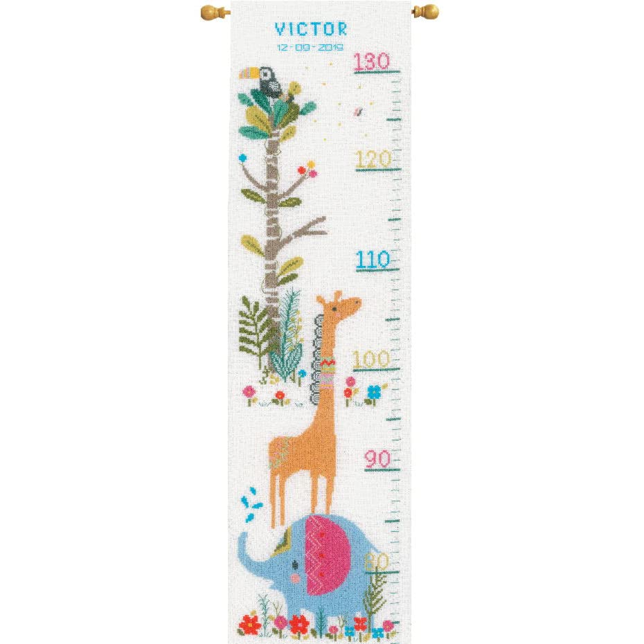 Vervaco PN-0179362 Height Chart Wild Animals Counted Pattern Cotton, Multi-Colour, Approx. 18 x 70 cm / 7.2 x 28 inches.