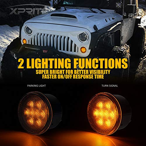 Xprite Clear Lens Yellow LED Front Replacement Turn Signal Light & Fender Side Marker Light Assembly for 2014-2018 Jeep Wrangler JK JKU