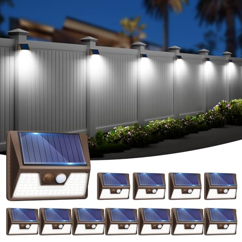 View 1 of vighep 12 Pack Solar Fence Lights Waterproof, Motion Sensor Deck Lights Outdoor, Cold White LED Outside Lights Wireless for Wall Yard Steps Stairs Garden - Brown