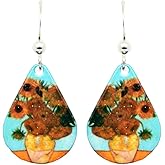 Sunflowers Van Gogh Earrings by d'ears #1750 Non-Tarnish Sterling Silver French Hook Ear Wire