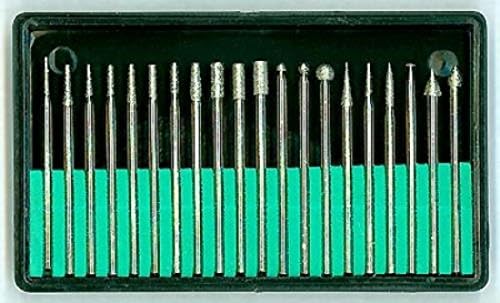 20 Piece Assorted Diamond Burr Set 1/8 Inch Shank 120-150 Grit