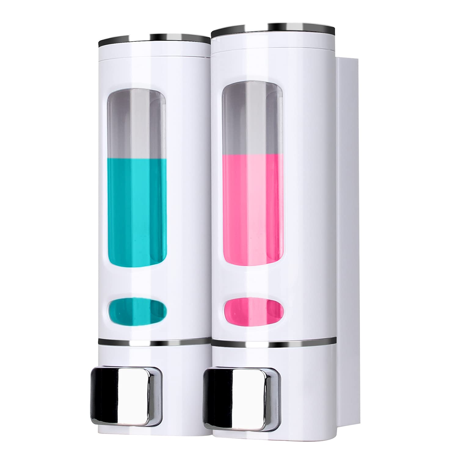 Soap Dispenser Manual ABS Wall Mount for Shower Gel, Hair Shampoo or Hand Cleanser 2x 400ml White