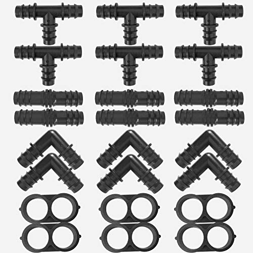 OUTFANDIA Drip Irrigation Kits Accessories 24pcs 1/2in Tubing, Tee/Coupling/Elbow/End Closure Barbed Connectors Compatible Rain Bird Sprinkler Systems, Ideal Garden, Flower Bed, Patio, Lawn  - Thumbnail 2