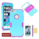 iPhone 6 Plus Case, XIANA Newly Fashion Hybrid High Impact Resistant Bumpers Slim Back Shell Case Cover Suitable For Apple iPhone 6 Plus(5.5)(Silicone+PC Design) with Stylus, Screen Protector and Cleaning Cloth-(Blue+Purple)