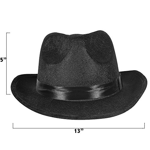 Black Fedora Gangster Hat Costume Accessory - Pack of 12