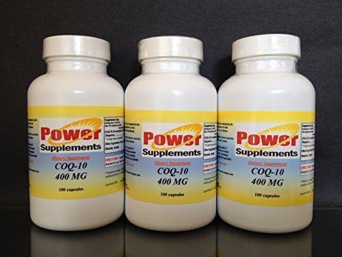 CoQ-10 Q-10 coq10 CO Q10 co-enzyme 400mg - various sizes. Made in USA (3 bottles - 300 [3x100] capsules) by Power Supplements