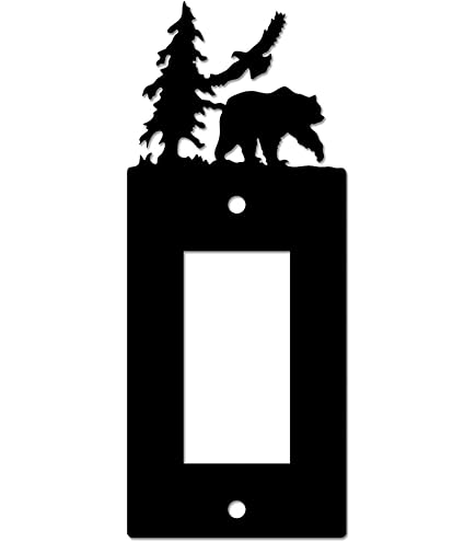 SWEN Products GERMAN SHEPHERD Metal Wall Plate Cover - Steel Stamped, Round, Black Wrinkle Finish, For Toggle/Rocker Switches