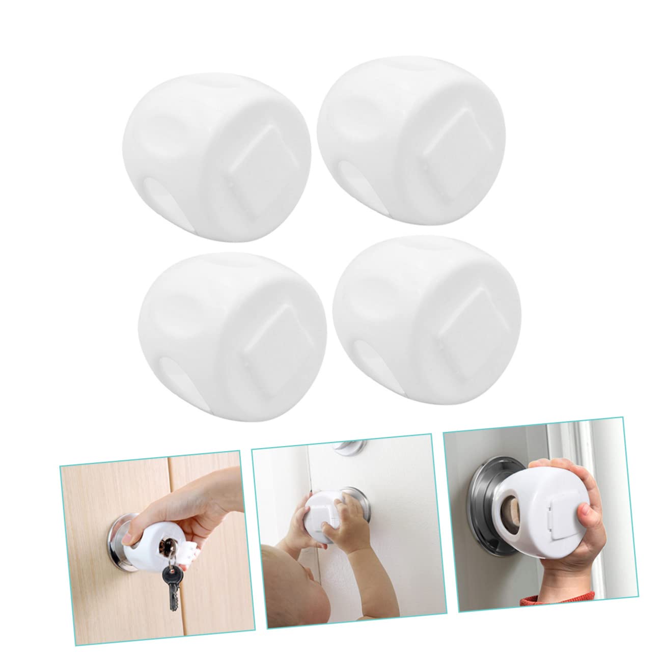 Door Knob Locks 4pcs Locks Cover for Doors Handle Covers Home Child Safety Protector Toddlers Door Knob Round Office Kids Bumper Lock Baby Bedroom Proof Wall Plastic Guard