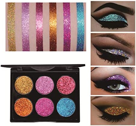 HANDAIYAN 6 Colors Diamond Shimmer Glitter Eyeshadow Palette Matte Eye Shadow Makeup Powder Set for Party for Show for Prom (Dark Colors)