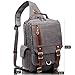 KAUKKO Canvas Leather Outdoor Sling Bag Cross Body Messenger Bag Shoulder Backpack Daypack Grey
