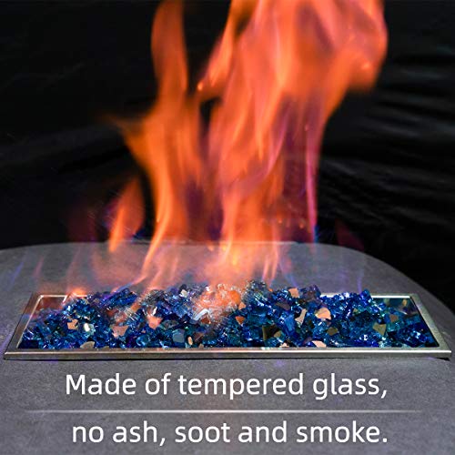 FutureWay Fire Glass for Fire Pit, Blue Reflective Fire Glass Rocks for Indoor and Outdoor Fireplace Fire Table, 10 Pound - Thumbnail 3