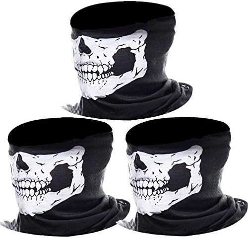 Skull Mask Face bandana Scarf Outdoor Motorcycle Riding Winter Warmer Summer Cool Dustproof Wind Proof UV Protection Scarves Shield (3pcs black)
