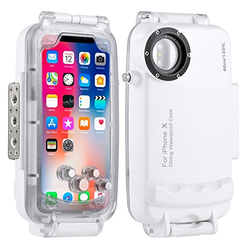 HAWELL iPhone X/XS Diving Case, Professional [40m/130ft] Surfing Swimming Snorkeling Photo Video Waterproof Protective Case Underwater Housing for iPhone with Lanyard (White)