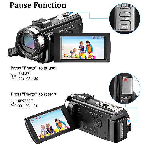 Video Camera Camcorder Digital Camera YouTube Vloggaing Camera Video Recorder Full HD 1080P 30FPS 24MP 3.0 Inch 270 Degree Rotation Screen16X Digital Zoom Camcorder with Remote Control (2 Batteries)