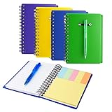 Coopay 4 Pieces Spiral Notebook Steno Pocket Notepad with Pen in Holder and Sticky Notes, Page Marker Index Tabs Flags (Yellow, Blue, Purple, Green)