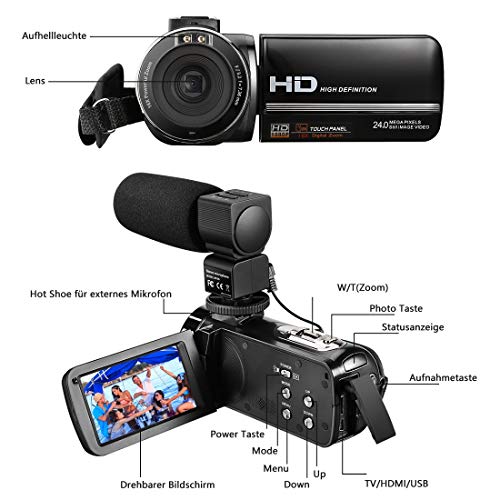 EastPoint Camcorder Videokamera FHD 1080P Video Camcorder Digitalkamera 24MP 3inch LCD Touchscreen IR-Nachtsicht 16X… – Bild 8