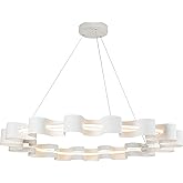 Kuzco Lighting Nami 32" Chandelier | Antique White Finish | Frosted Acrylic Diffuser | Modern Contemporary LED Ring Chandelie
