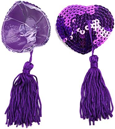 Heart-Shaped Pasties,Ivysky Women's Reusable Bling Tassel Sequins Silicone Nipple Cover Sexy Pasties to Improve Sexual Life 2 PCs (Purple)