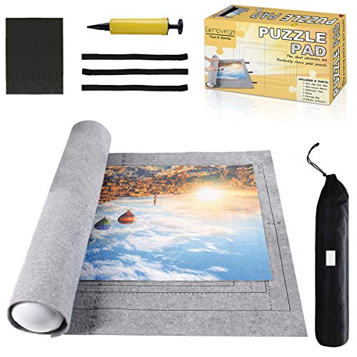 Jigsaw Puzzle Mat Roll Up - 1000 Pieces and 1500 Pieces Saver Large Puzzles Board for Adults Kids, Storage and Transport Premium Pump Puzzle Glue Puzzles Felt Mat Inflatable Tube - Thumbnail 6