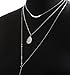 Seni Jewelry Silver Multilayer Bar Pendant Necklace Boho Stick Teardrop Bar Choker Necklace Triple Minimalist Y Necklace Women