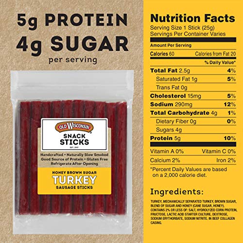 Old Wisconsin Honey Brown Sugar Turkey Sausage Snack Sticks, Naturally