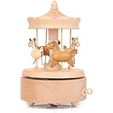 Nbcymg Carousel Music Box, Wooden Horse Music Box for Girl Women, Christmas Birthday Gift, No Battery Home Wood Decor